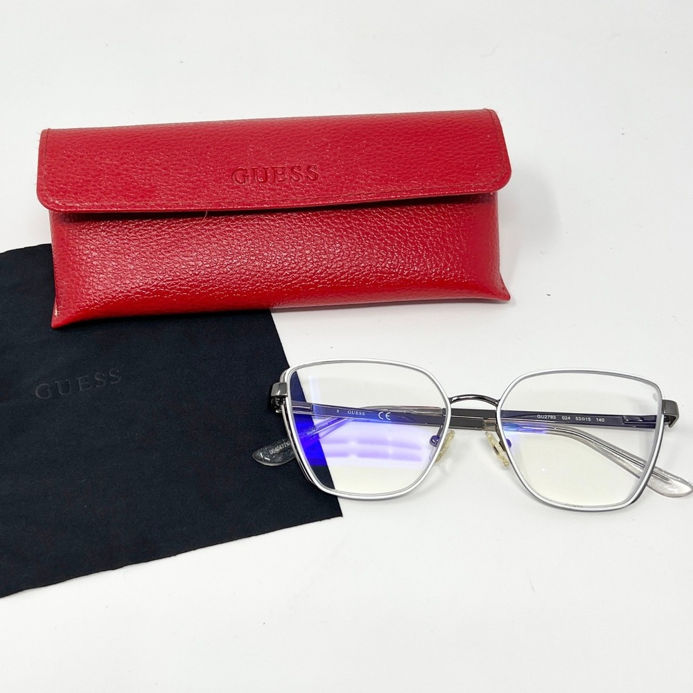 GUESS GU2793 024 Silver‎ Gunmetal Square Eyeglasses Frames with Red Case 53-15-
